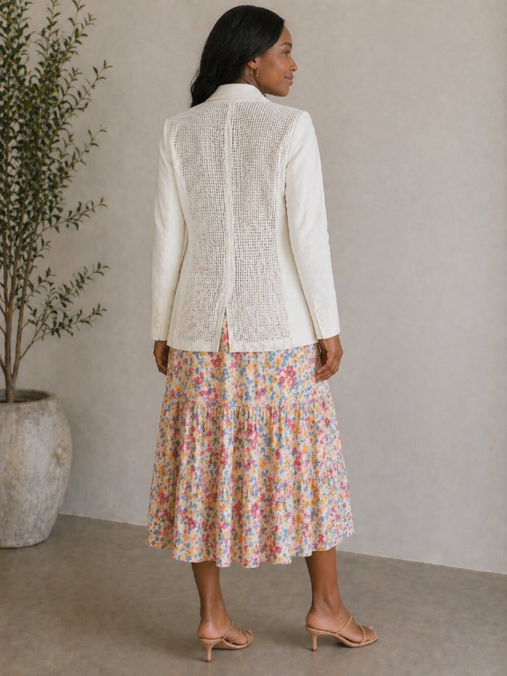 Rag & Bone Sz 4 White Eyelet Mesh Back Blazer Jacket Coastal Quiet Luxury Chic